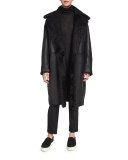 Leather Shearling Fur-Lined Reefer Coat