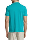 Check-Placket Piqué Polo Shirt, Aqua Green