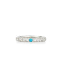18K White Gold & Pavé Diamond Ring with One Turquoise, Size 6.5