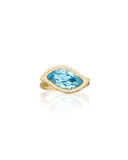 18K Blue Topaz Leaf Ring with Diamonds, Size 7