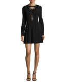 Wares Long-Sleeve Ponte Lace-Trim Dress, Black