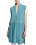Shawl-Collar Long Vest, Blue Steel