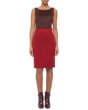Bicolor Silk Sheath Dress, Berry/Mangosteen