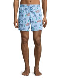 Mistral Moonfish-Embroidered Swim Trunks, Blue