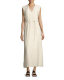 Langrova Sleeveless Belted Maxi Dress, White Rose