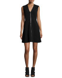 Sharon Sleeveless Zip-Front Jersey Dress, Black