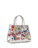 Ebury Maxi All Over Wink Sticker Shopper Bag, Silver/Multi