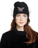 Mariposa Voilette Cashmere Beanie Hat, Black