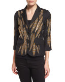 Embellished-Leaves Cashmere Blazer, Black