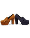 Suede Kiltie 110mm Loafer Pump, Bleu