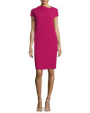 Cap-Sleeve Back-Drape Dress, Fuchsia