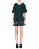Ruffle Trapeze Dress W/Cutout Hem, Malachite