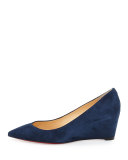 Pipina Suede 55mm Wedge Red Sole Pump, Navy