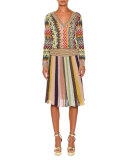 Striped Pleated A-Line Skirt, Gold Rainbow