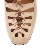 Dixie Patent Lace-Up Mule, Beige