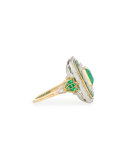 Estate Edwardian Three-Row Emerald & Diamond Dinner Ring, Size 6.25