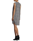Sleeveless Striped Ruffle-Trim Shift Dress, Ivory/Midnight