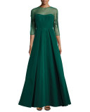 Beaded Long-Sleeve Sheath Dress, Emerald