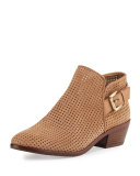Paula Perforated Suede Bootie, Beige