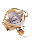 Large Moto Drawstring Crossbody Bag, Beige