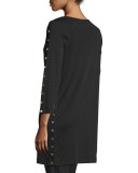 3/4-Sleeve Studded Tunic, Black