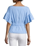 Vivian Drawstring-Waist Stretch-Poplin Top