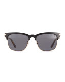 Shiny Metal Half-Rim Polarized Sunglasses, Black/Smoke