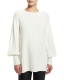 Cashmere Peasant-Sleeve Sweater, Ivory