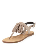 Erin Leather Tassel Flat Sandal, Sand