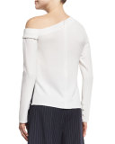 Long-Sleeve Crepe One-Shoulder Top, Ivory