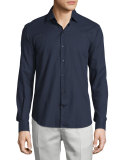 Multicolor-Dots Long-Sleeve Sport Shirt, Navy