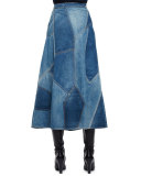 Patchwork Denim Midi Skirt, Denim