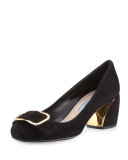 Suede Buckle-Toe 55mm Pump, Nero