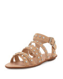 Karin Studded Strappy Flat Sandal, Nude/Silver