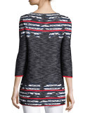 Anguilla Floral-Jacquard 3/4-Sleeve Tunic, Caviar/Multi
