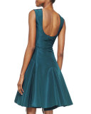 Sleeveless Pleated Silk Faille Dress, Teal