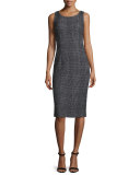 Eve Check Sleeveless Sheath Dress, Black