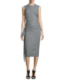 Striped Ruched-Side Sleeveless Dress, Gray/Multi