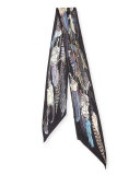 Feathers Super Skinny Silk Scarf, Black