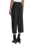 Mid-Rise Monili-Trim Check Culotte Pants, Anthracite