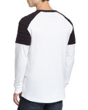 Lucas Relaxed Quilted-Contrast Jersey Long-Sleeve T-Shirt, White