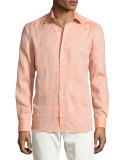 Crosshatched Linen Sport Shirt, Orange