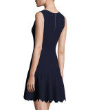 Paulie Pintucked Scalloped Fit-&-Flare Dress