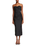 Strapless Draped Cocktail Dress, Black