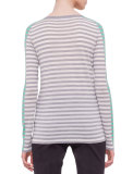 Long-Sleeve Striped Colorblock Sweater, Silver/Gray/Spearmint