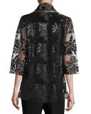 3/4-Sleeve Leather Leaf Mesh Jacket, Black