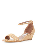 Juniper Eyelet Cork Demi-Wedge Sandal, Natural