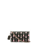 Dinky Woven Leather Crossbody Bag, Black/Pink
