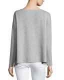 Long-Sleeve Double-Knit Top W/ Striped Facing 