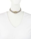 Double-Row Braided Suede Choker Necklace w/ Druzy Stones, Gray